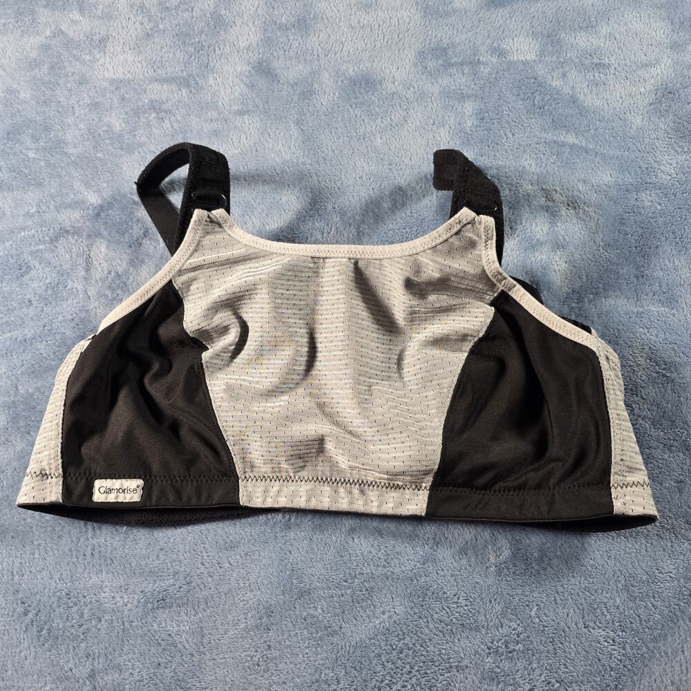 Glamorise Custom Control Sports Bra 42C Black Gray Wireless High Impact